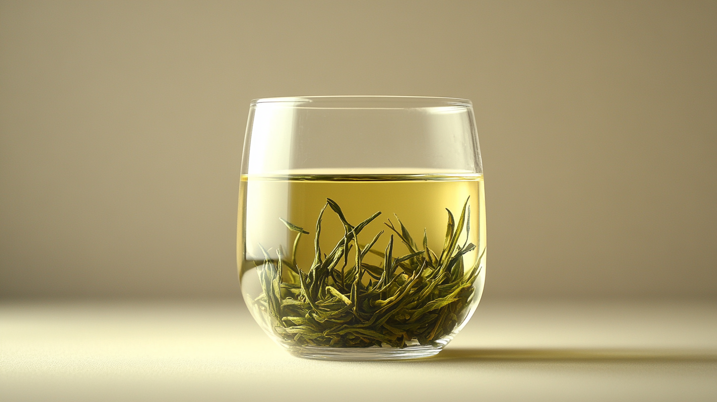 A glass cup of freshly brewed green tea without any sweeteners, showcasing its clear, golden color. A perfect drink for weight loss and antioxidant benefits.