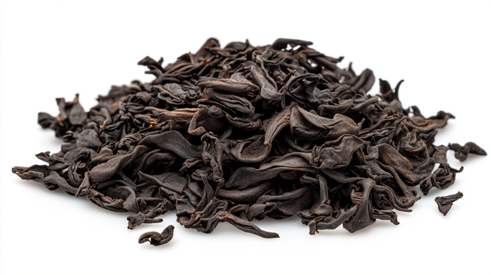 This is an image of loose-leaf tea, likely a high-quality black or oolong tea. 